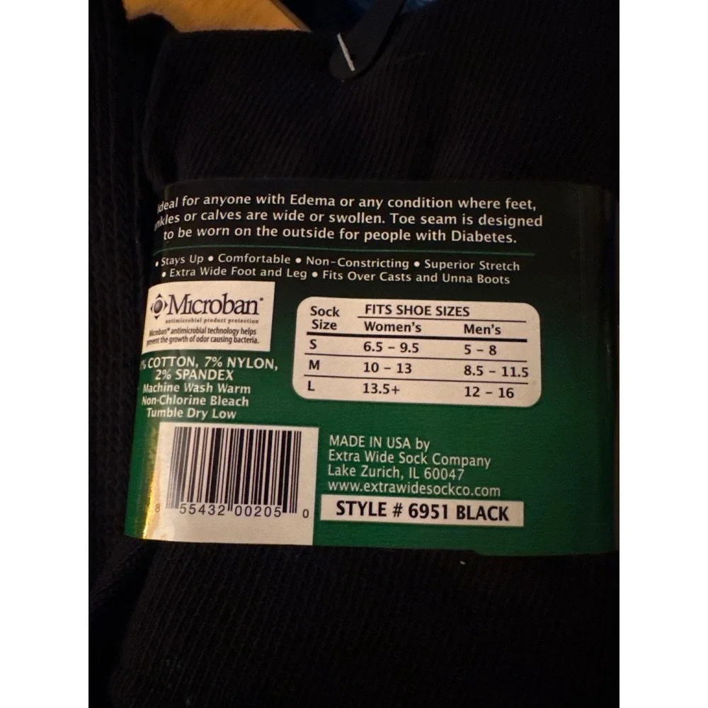 Extra Wide Sock Company Medical Crew Socks Black 6E Wide Edema Diabetes 3 Pairs
